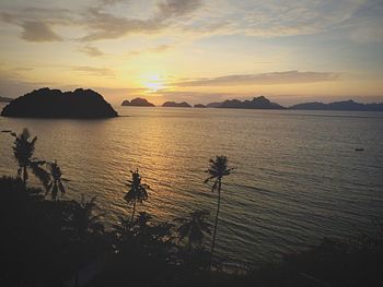 Scenic view of sea against sky during sunset