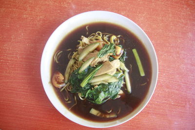 High angle view of soup in bowl