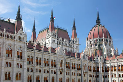 Low angle view of buildings against sky in city