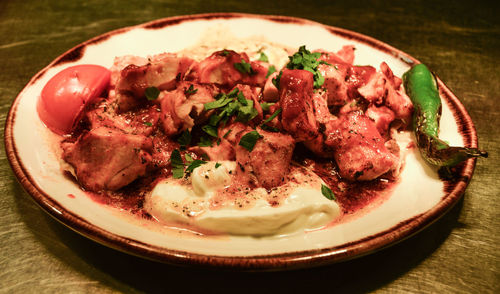 Close-up of food in plate on table