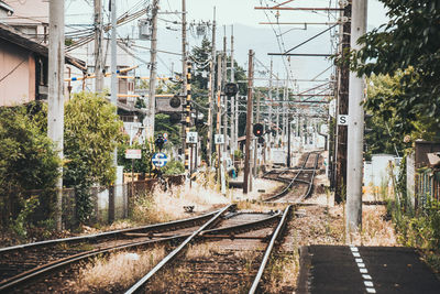 Railway tracks seen through train windshield