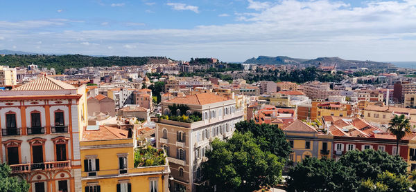 High angle view of buildings in city