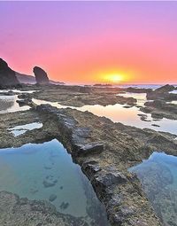 Scenic view of sea at sunset