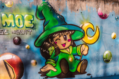 Full frame shot of boy with multi colored graffiti