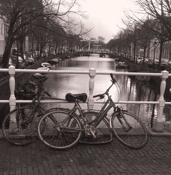 Boats moored in canal