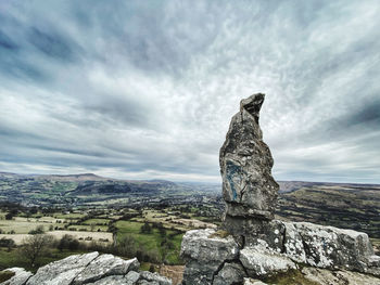 Rock formations on landscape against sky