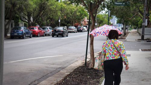 Rear view of woman walking on street in city