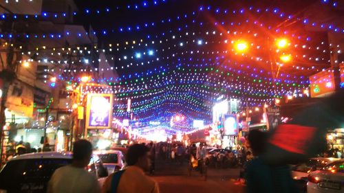 View of illuminated city at night