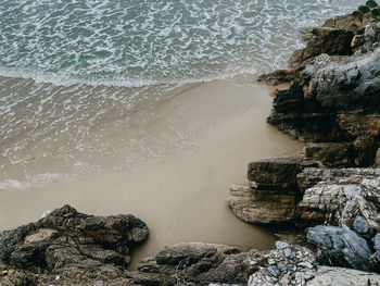 Scenic view of sea against rock formation