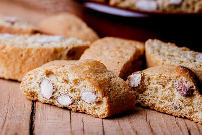 Closeup of freshly baked italian almond cantuccini biscuits