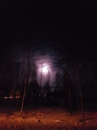 Snow covered landscape at night