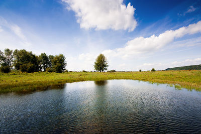 Scenic view of lake against sky