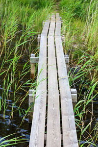 High angle view of wooden post on field