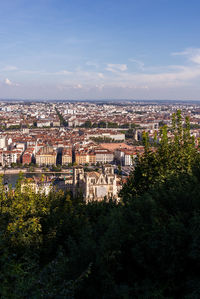 High angle view of buildings in city