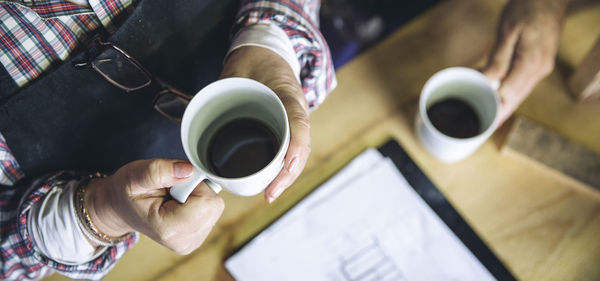 High angle view of coffee cup