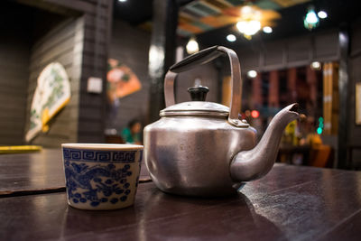 Close-up of tea cup on table