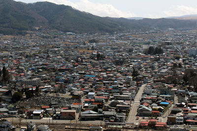 High angle view of townscape against sky