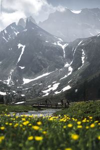 Scenic view of snowcapped mountain against sky