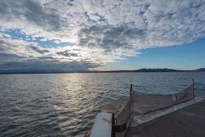 Scenic view of sea against cloudy sky