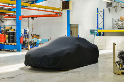 New car model at the factory before the presentation