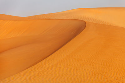 Natural landscape of the orange color sand dunes in the desert in abu dhabi