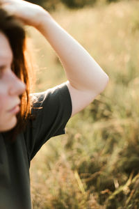 Portrait of a young woman on a sunny day in autumn