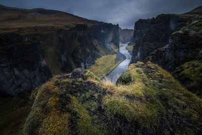 View of the fjadrargljufur canyon in iceland