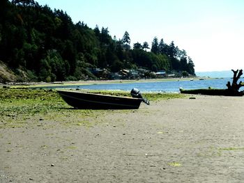 Boats moored in sea
