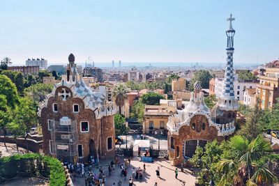 Panoramic view of people in city