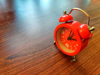 High angle view of red toy on table