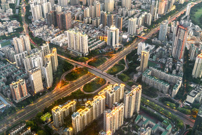 Aerial shot of shenzhen, china, at night