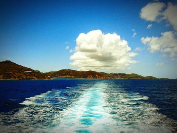 Panoramic view of landscape against blue sky