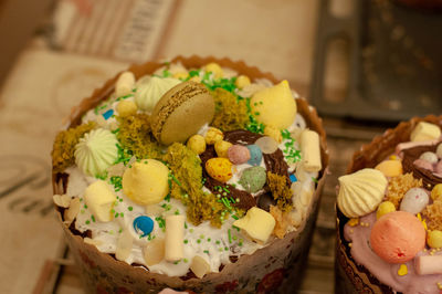 High angle view of breakfast on table