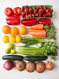 Fruits and vegetables on tomatoes