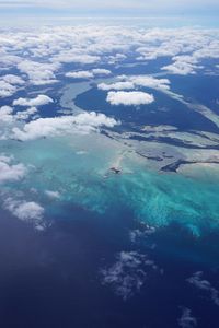 Aerial view of sea and mountains