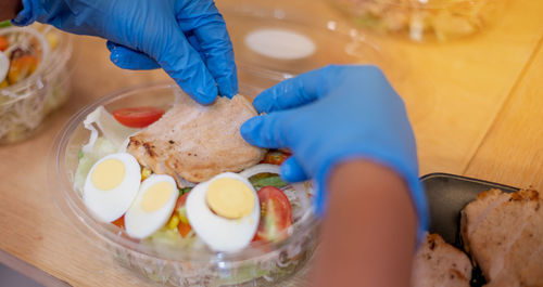 High angle view of person having breakfast