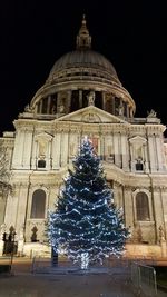 Low angle view of cathedral at night