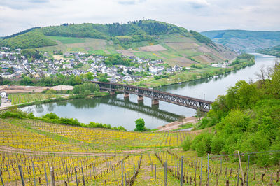 Scenic view of a double-decker bridge over the moselle river