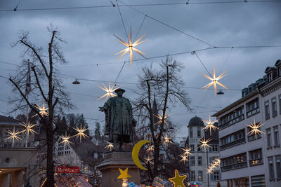 Low angle view of christmas tree