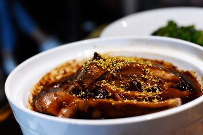 Close-up of soup in bowl on table