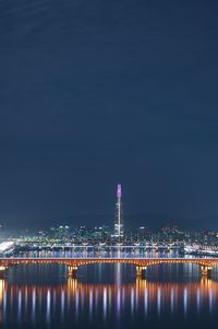 Illuminated city buildings at night