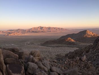 Scenic view of desert against clear sky