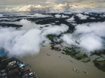 High angle view of cloud in city against sky