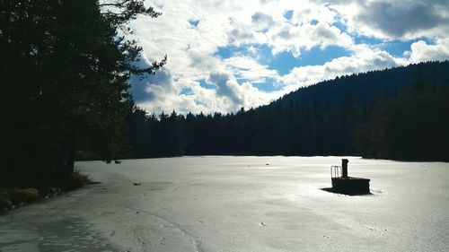 Scenic view of landscape against sky during winter