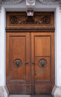 Closed door of building