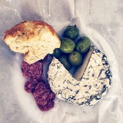 High angle view of breakfast served in plate