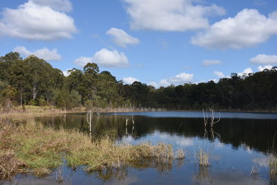 Scenic view of lake against sky