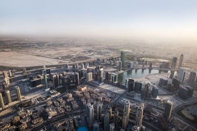 High angle view of buildings in city