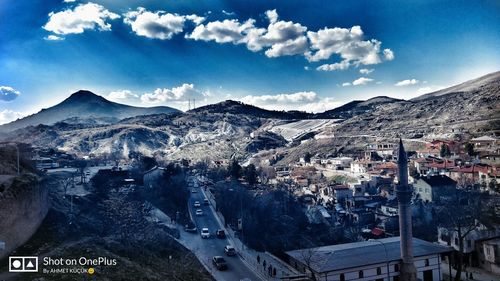 High angle view of townscape against sky