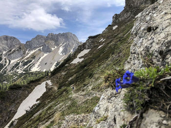 Scenic view of rocky mountains against sky